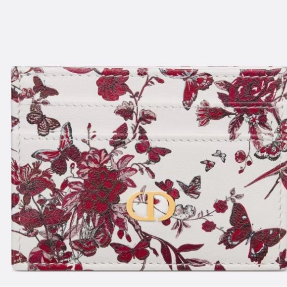 Dior Red and White Five Slot Card Holder with Floral Design - Picture 2 of 8